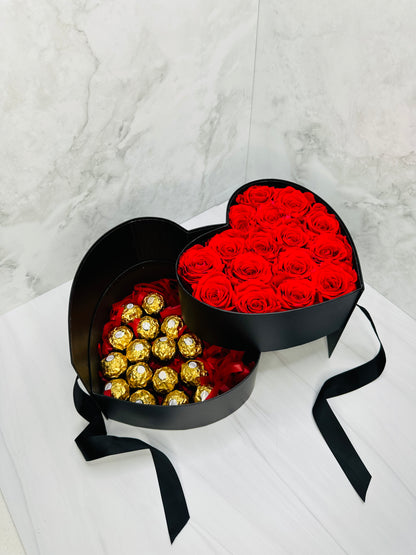 Heart's Elysium: 14 Preserved Roses & 16 Luxury Chocolates Box