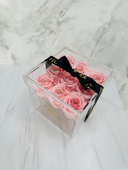 Crystal Elegance: "9 Preserved Roses Acrylic Box"
